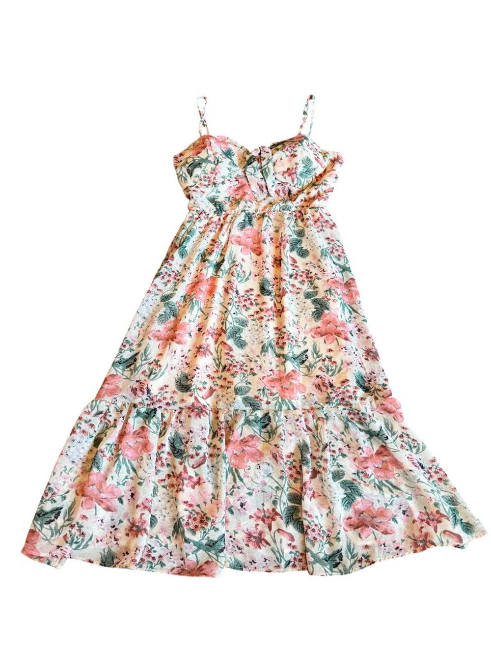 A.U.W. Floral Print Midi Dress Fit N Flare Flowy Sleeveless Wedding Size Medium